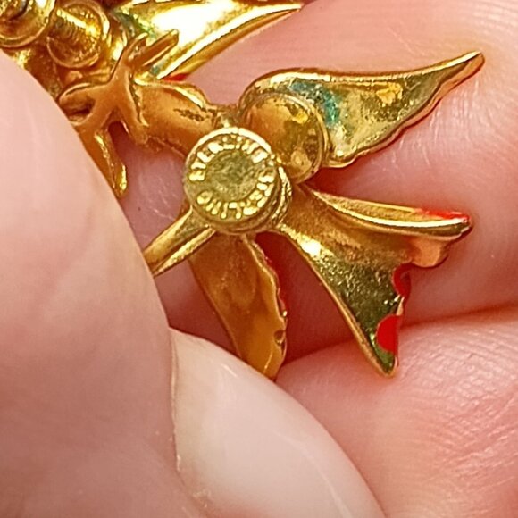 Vtg Enamel & Gold over Sterling Silver Dove Peace Bird Screw Back Earrings - Picture 5 of 5